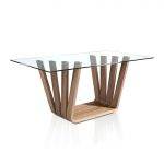 Tempered glass and walnut wood dining table