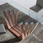 Tempered glass and walnut wood dining table