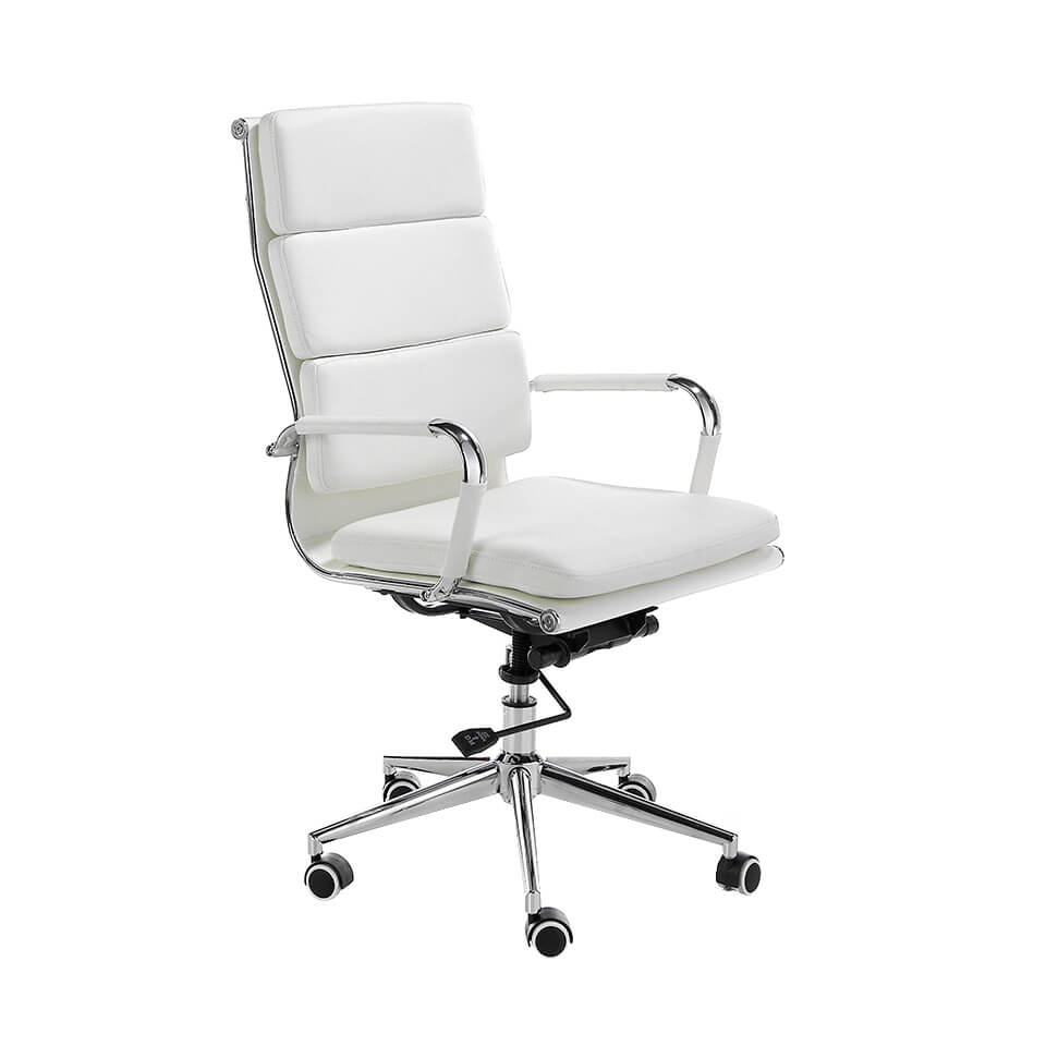 Swivel office chair upholstered in white leatherette with chromed steel frame Swivel office chair upholstered in white leatherette with chromed steel frame