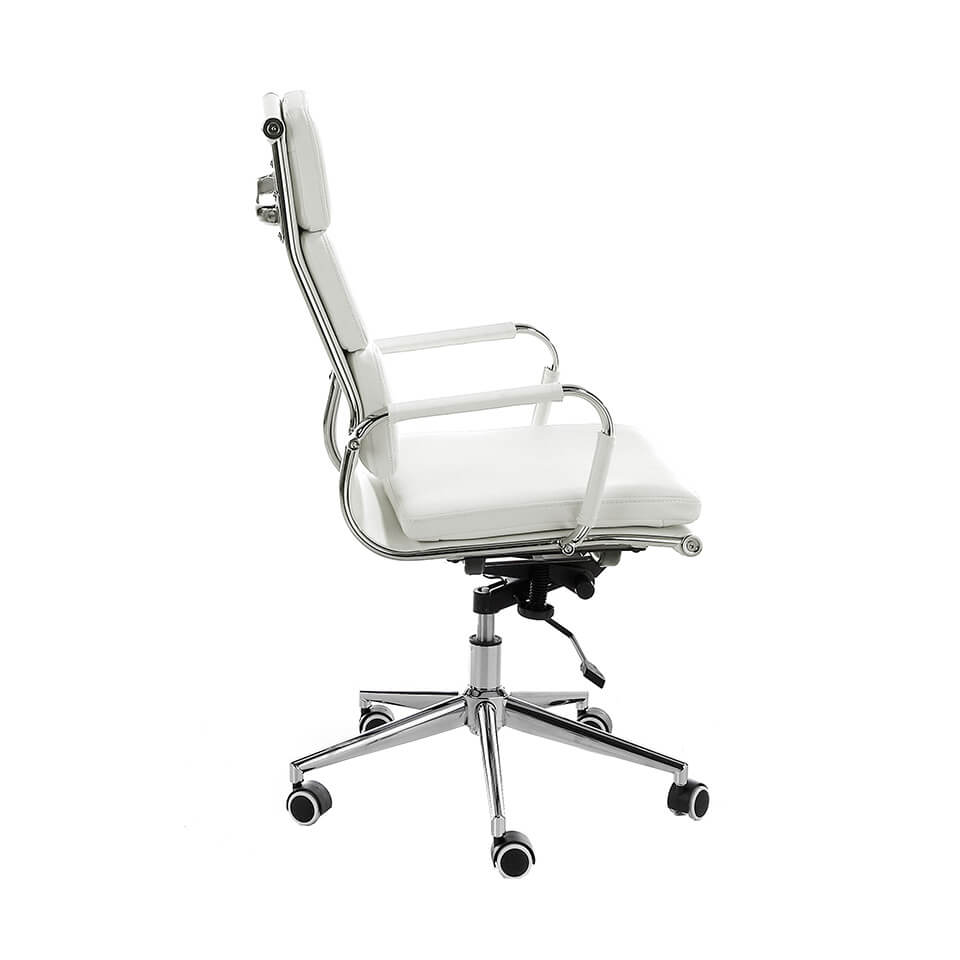 Swivel office chair upholstered in white leatherette with chromed steel frame Swivel office chair upholstered in white leatherette with chromed steel frame
