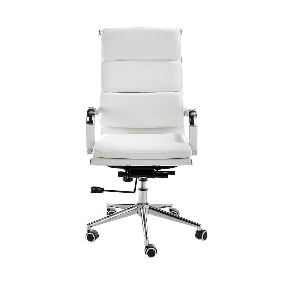 Swivel office chair upholstered in white leatherette with chromed steel frame Swivel office chair upholstered in white leatherette with chromed steel frame