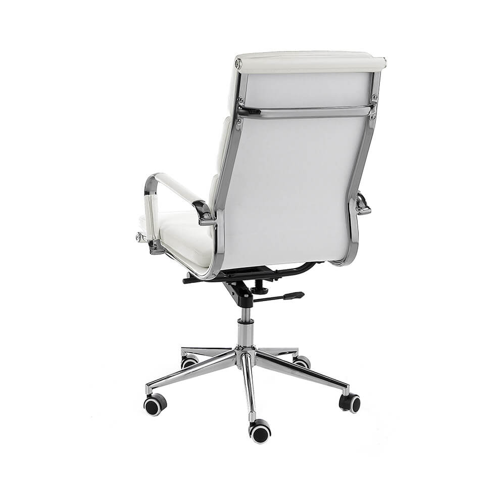 Swivel office chair upholstered in white leatherette with chromed steel frame Swivel office chair upholstered in white leatherette with chromed steel frame