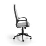 Office chair upholstered in gray fabric with armrests