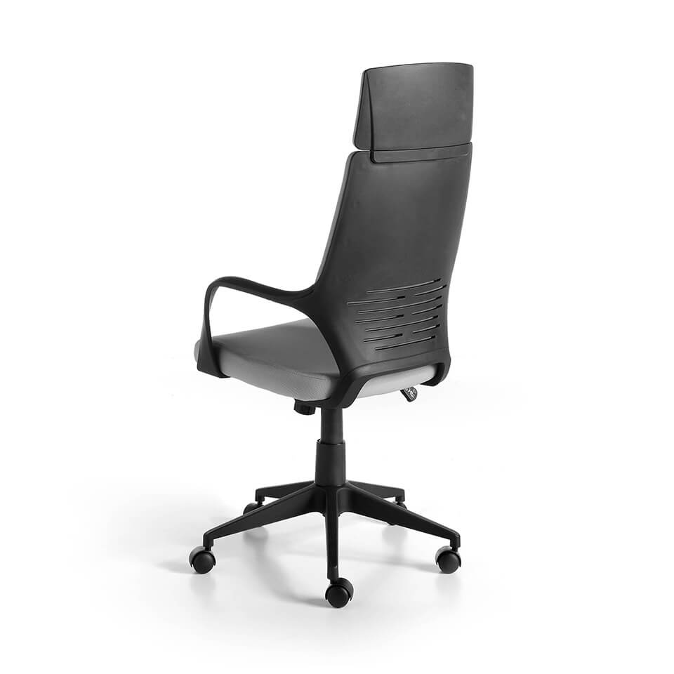 Office chair upholstered in gray fabric with armrests