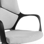 Office chair upholstered in gray fabric with armrests