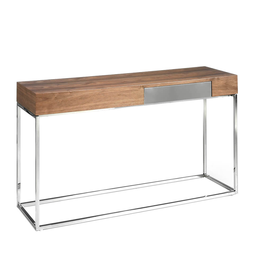 Consola recibidor de madera Nogal y acero cromado