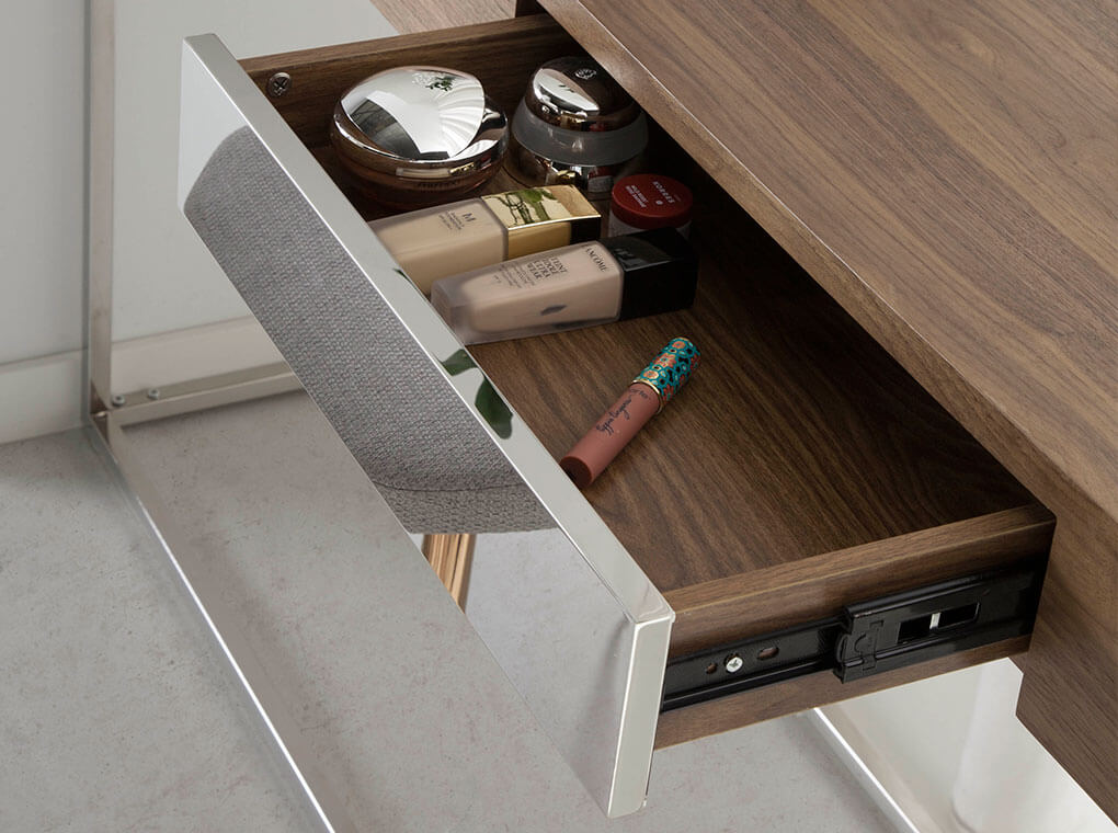 Console in walnut veneer with chrome steel legs Console in walnut veneer with chrome steel legs