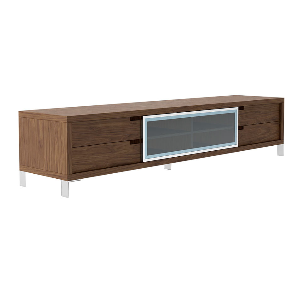 Walnut wood and chromed steel TV cabinet