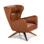 Swivel armchair upholstered in leatherette and Walnut wood legs