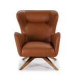 Swivel armchair upholstered in leatherette and Walnut wood legs