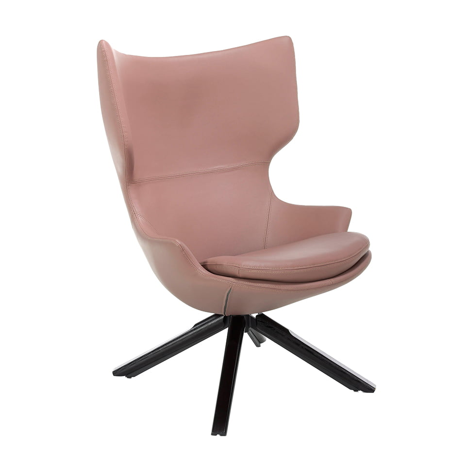 Swivel armchair upholstered in leatherette with wooden base in wenge color Swivel armchair upholstered in leatherette with wooden base in wenge color