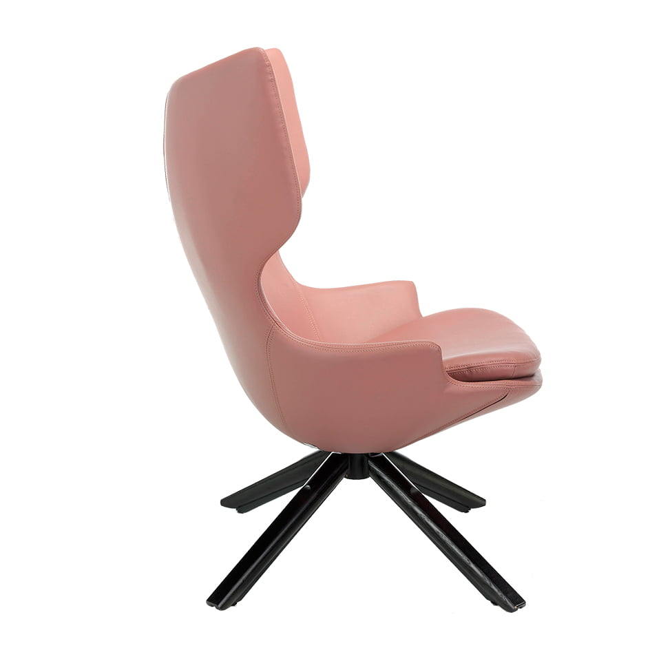 Swivel armchair upholstered in leatherette with wooden base in wenge color Swivel armchair upholstered in leatherette with wooden base in wenge color