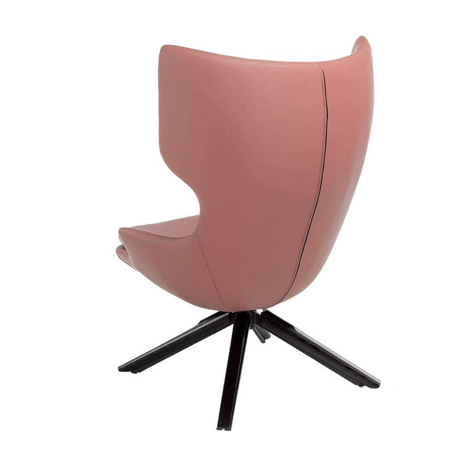 Swivel armchair upholstered in leatherette with wooden base in wenge color Swivel armchair upholstered in leatherette with wooden base in wenge color