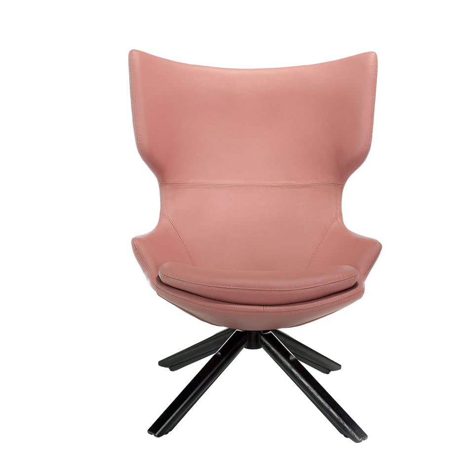 Swivel armchair upholstered in leatherette with wooden base in wenge color Swivel armchair upholstered in leatherette with wooden base in wenge color