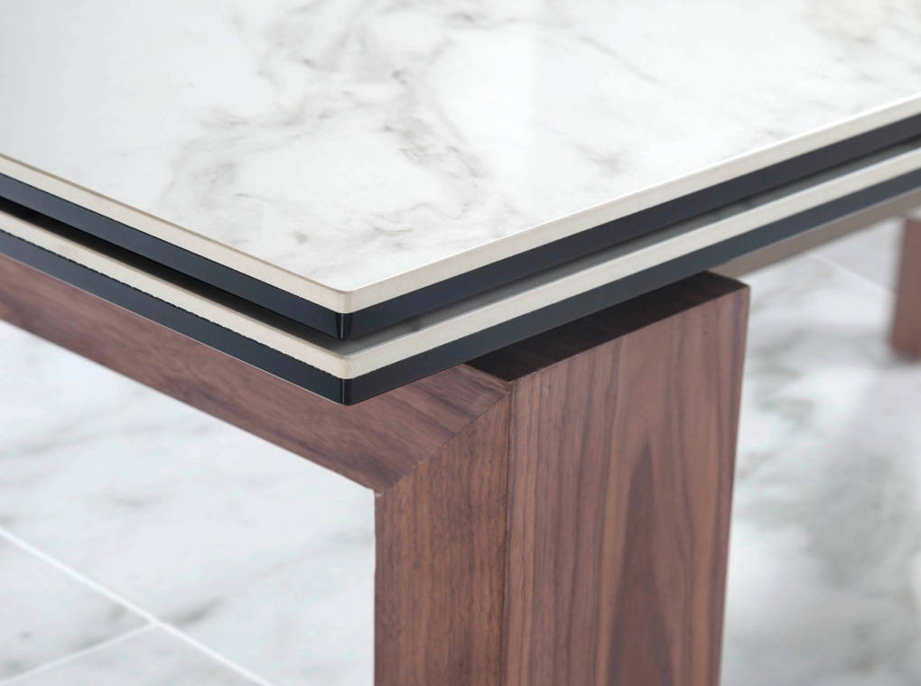 Extendable dining table with porcelain marble tops Extendable dining table with porcelain marble tops