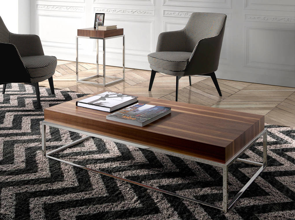 Walnut wood and chrome steel corner table Walnut wood and chrome steel corner table