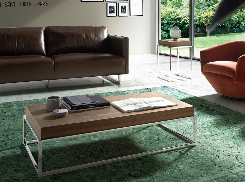 Walnut wood and chrome steel corner table Walnut wood and chrome steel corner table