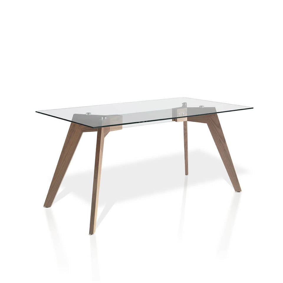 Rectangular dining table in tempered glass and Walnut...