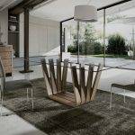 Tempered glass and walnut wood dining table