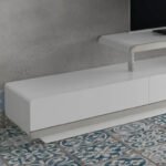 White wooden TV cabinet and chrome steel