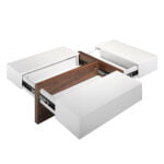 White wooden coffee table with drawers and Walnut wood