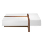 Table basse en bois blanc avec tiroirs et bois de noye