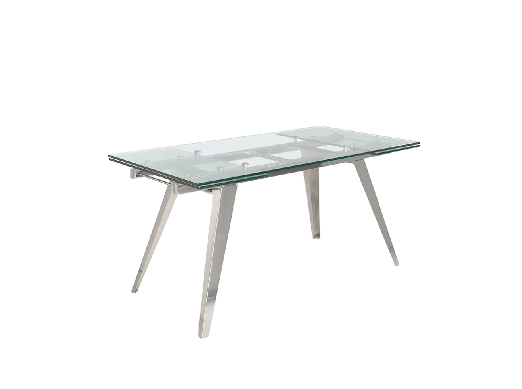 Extendable dining table in tempered glass and chromed steel