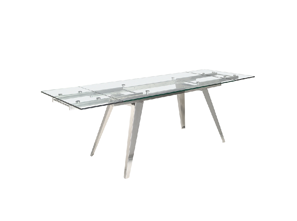 Extendable dining table in tempered glass and chromed steel