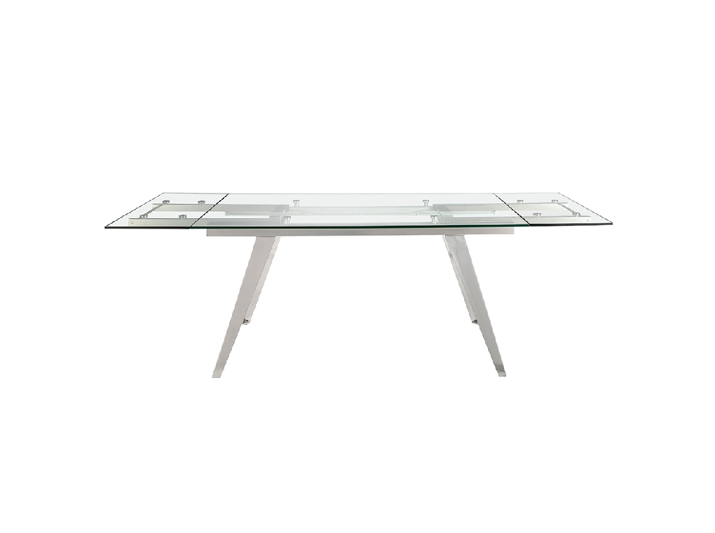 Table à manger extensible en verre trempé et acier chromé