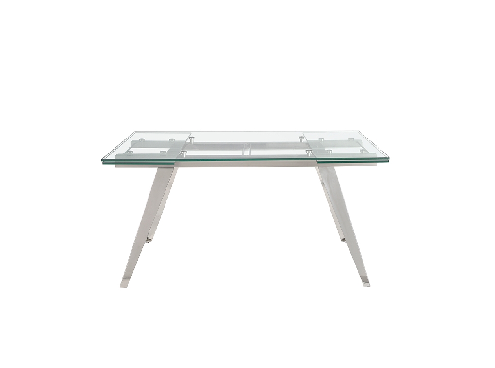 Extendable dining table in tempered glass and chromed steel