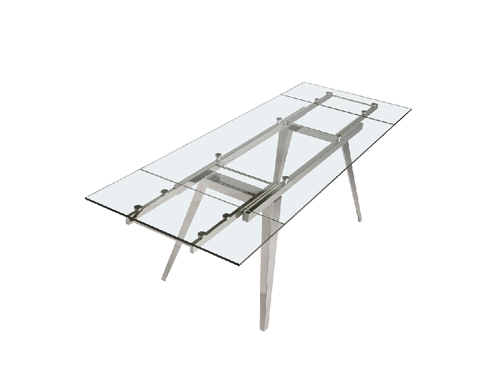 Extendable dining table in tempered glass and chromed steel