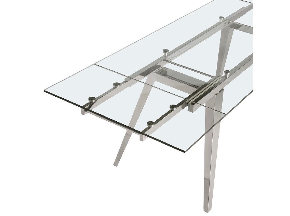 Extendable dining table in tempered glass and chromed steel