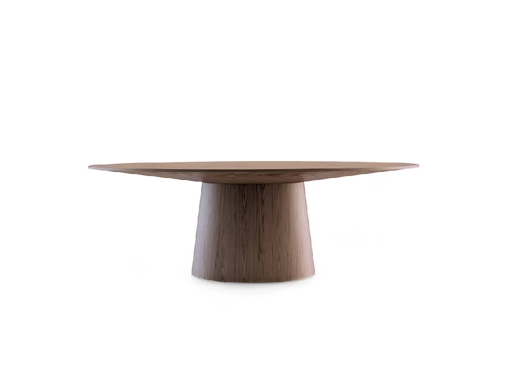 Oval dining table in walnut veneered wood.