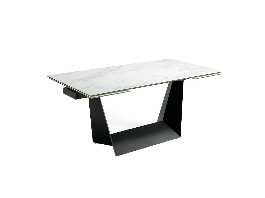 Mesa comedor extensible de porcelánico y acero negro