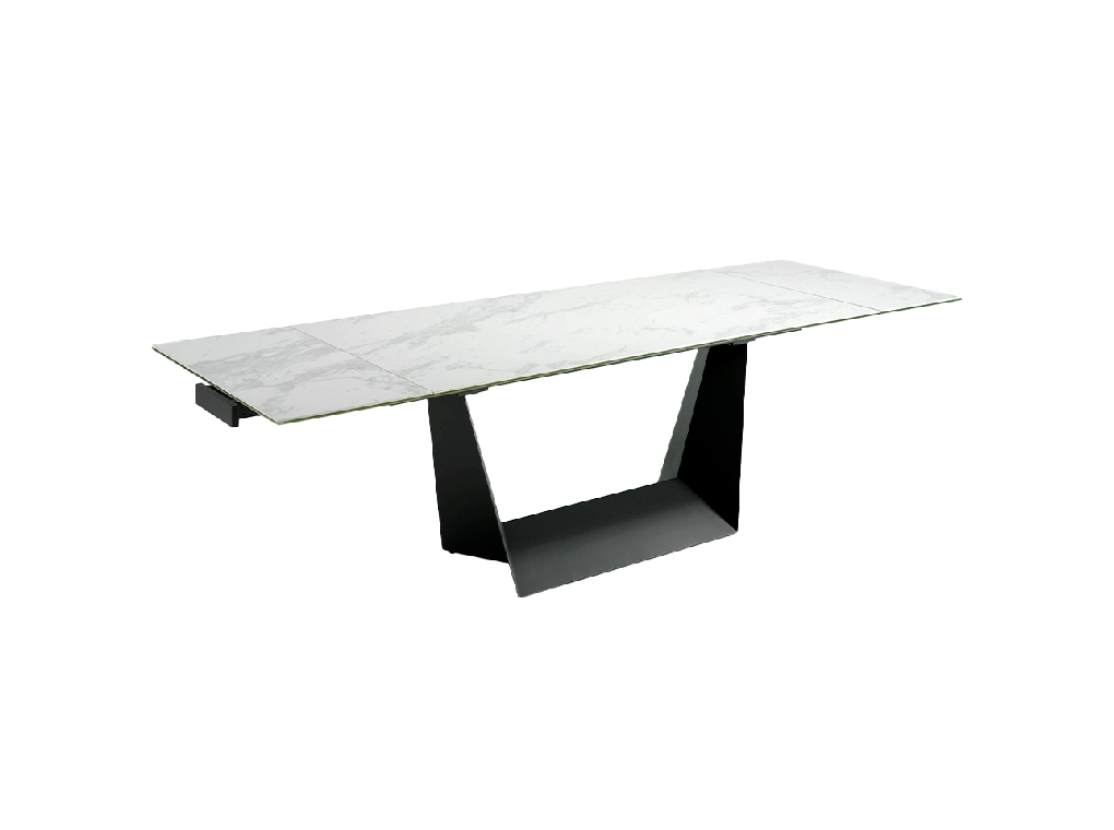 Mesa comedor extensible de porcelánico y acero negro