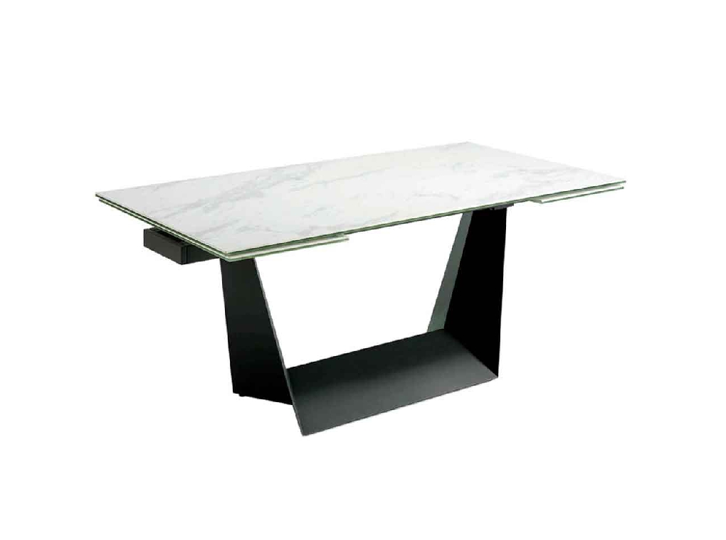 Extendable porcelain and black steel dining table