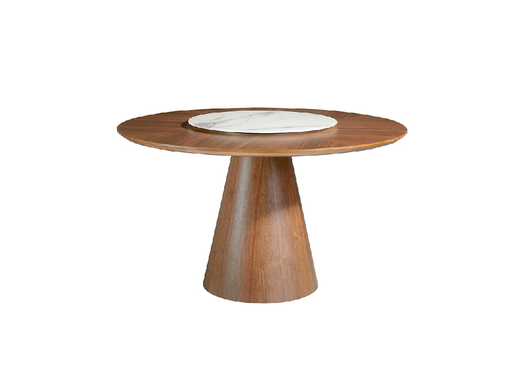 Round walnut wood dining table and porcelain turntable