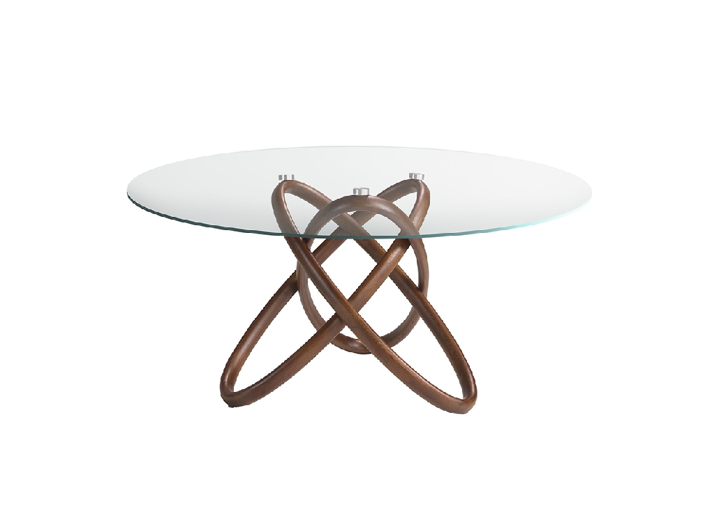 Dining table in tempered glass and solid wood in Walnut colour