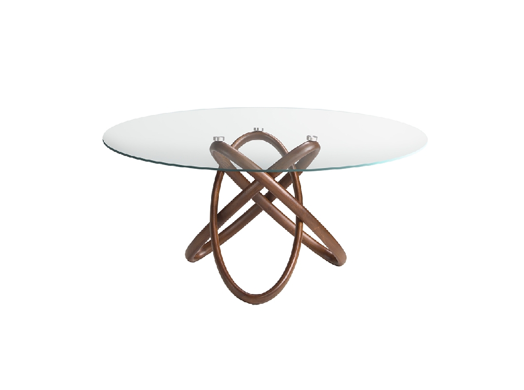 Dining table in tempered glass and solid wood in Walnut colour