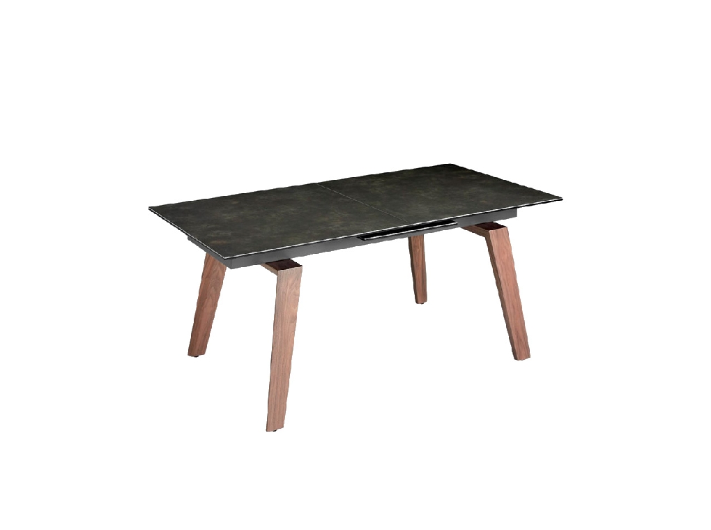 Extendable porcelain and walnut wood dining table