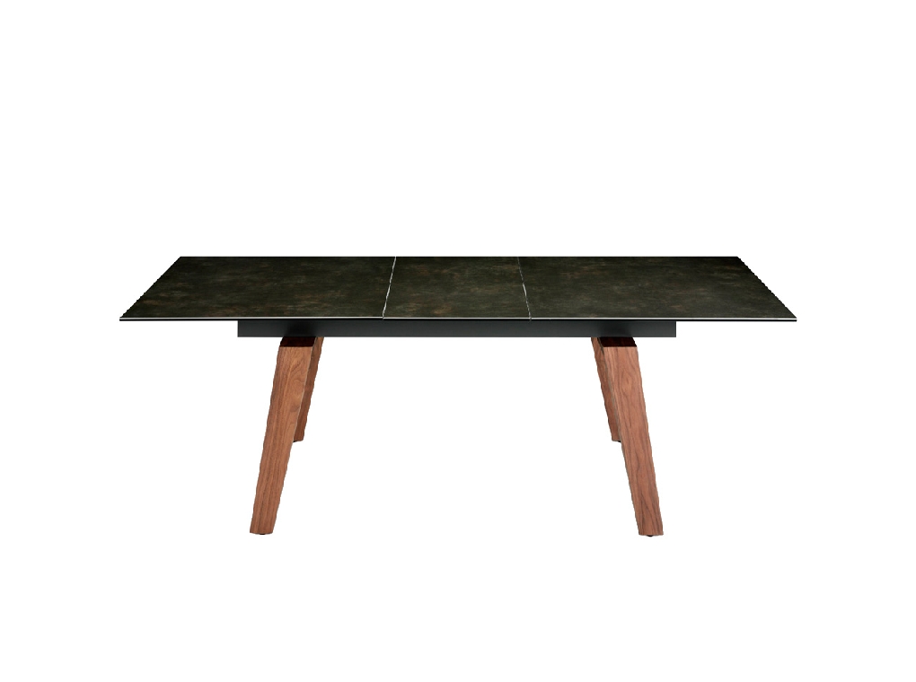 Extendable porcelain and walnut wood dining table