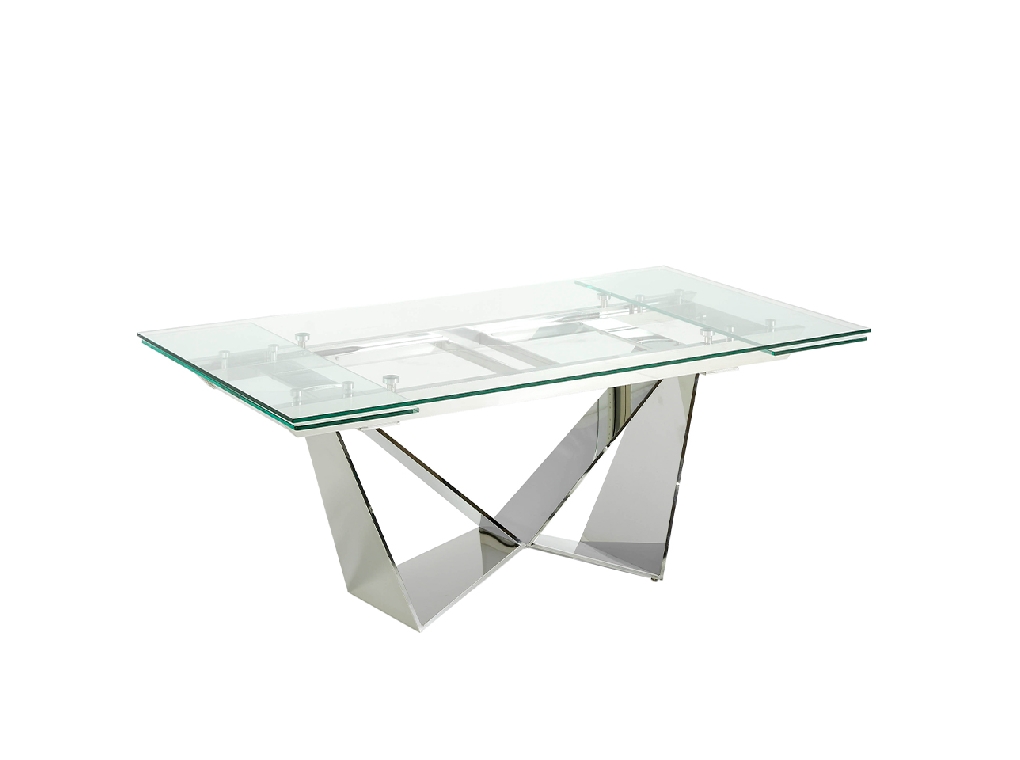 Extendable dining table in tempered glass and chromed steel