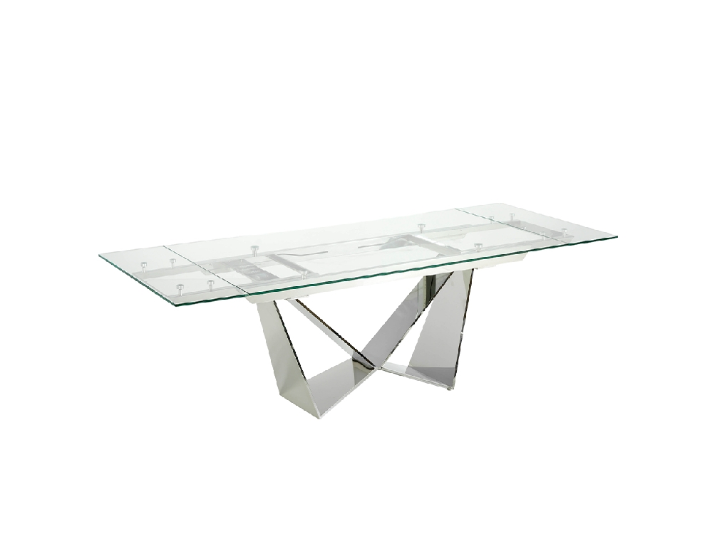 Table à manger extensible en verre trempé et acier chromé