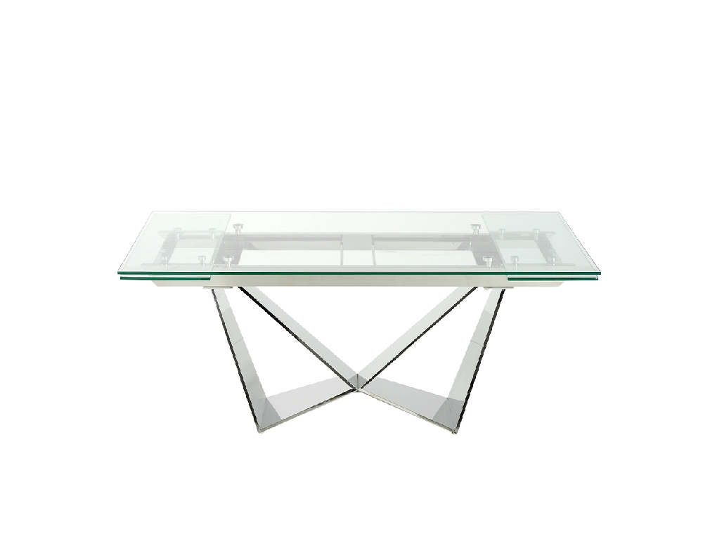 Table à manger extensible en verre trempé et acier chromé