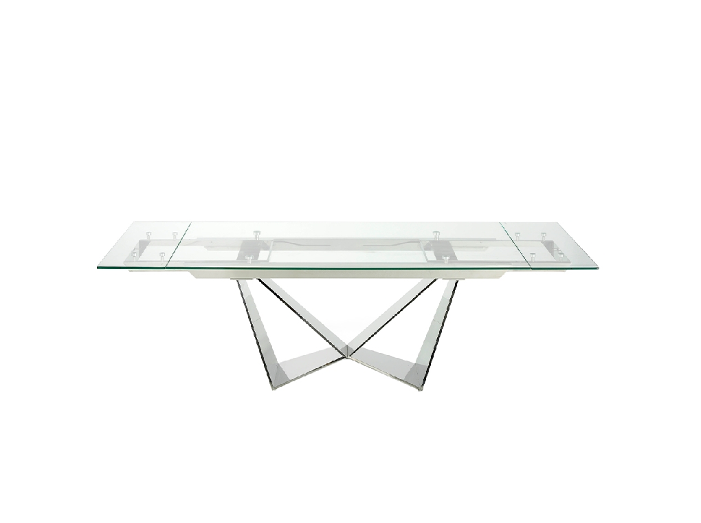 Extendable dining table in tempered glass and chromed steel