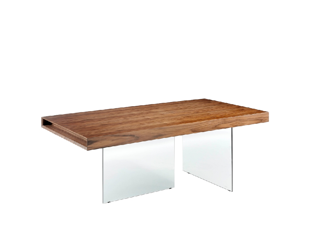 Tavolo da pranzo in legno di noce e vetro temperato