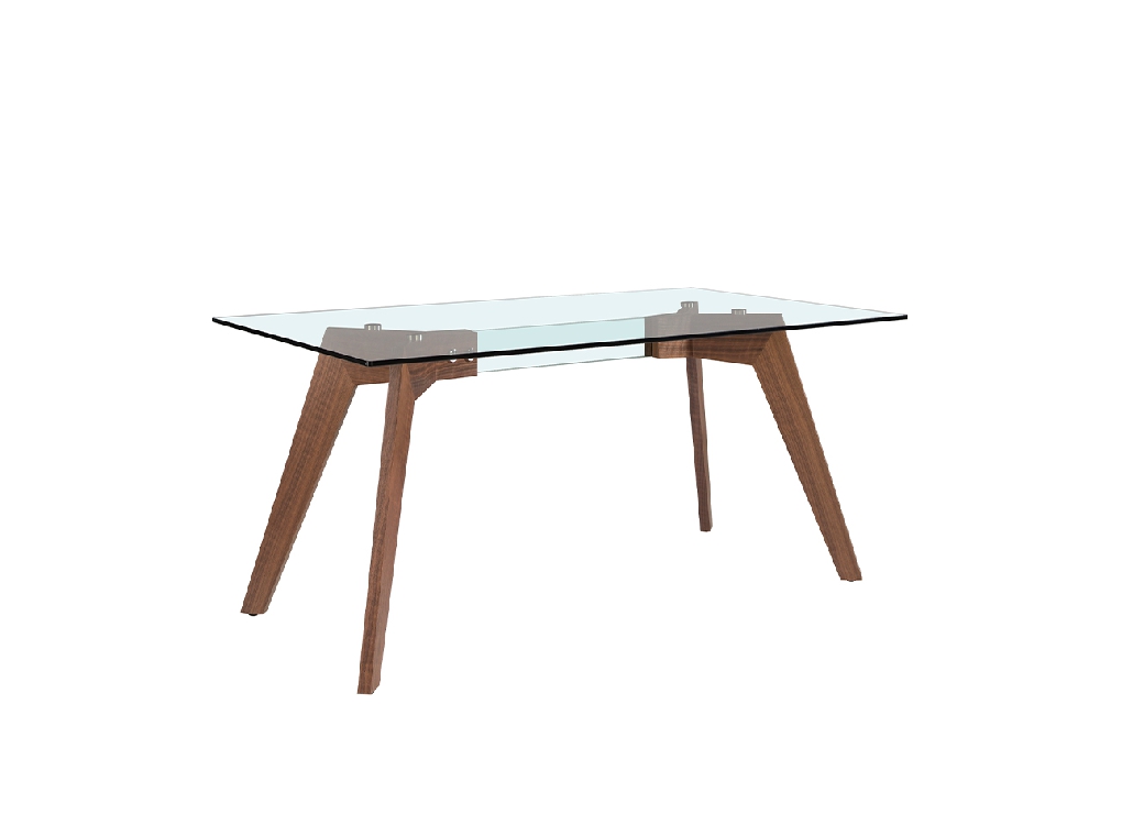 Mesa comedor rectangular de cristal templado y madera Nogal