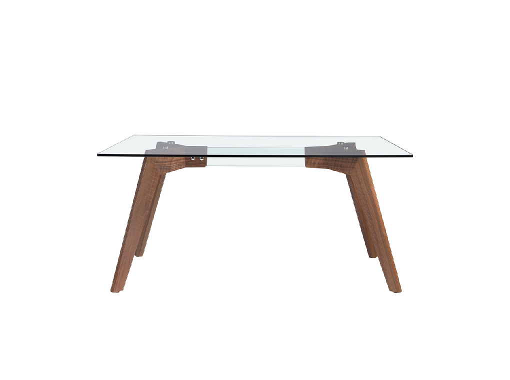 Mesa comedor rectangular de cristal templado y madera Nogal