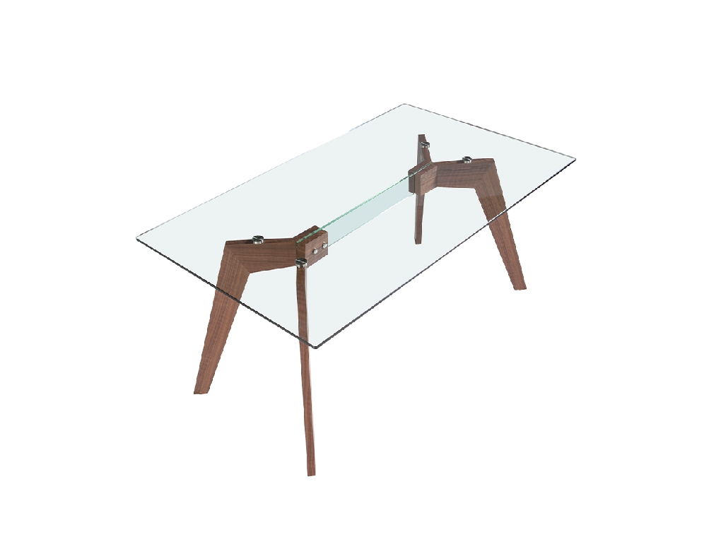 Mesa comedor rectangular de cristal templado y madera Nogal