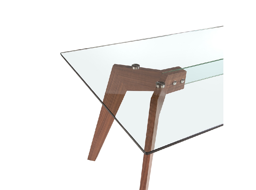 Mesa comedor rectangular de cristal templado y madera Nogal